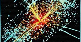 Simulation of a particle-beam collision event, in one of LHC's particle detectors