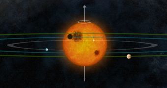 A rendition of the Kepler-30 star system
