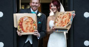 Newlyweds holding their special wedding gifts
