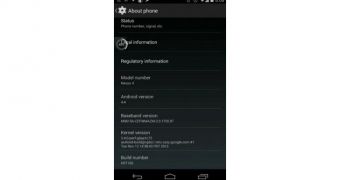 Nexus 4 "About phone" screenshot