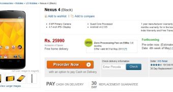 Nexus 4 Emerges at Online Retailers in India