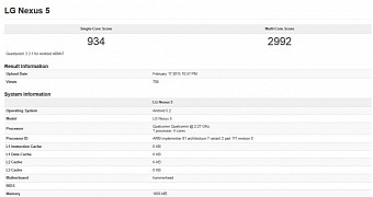 Nexus 5 spotted in benchmark with Android 5.2 onboard