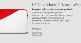 HP Chromebook 11 Sleeve in white/red appears in Google Play