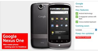 Nexus One on Vodafone's website