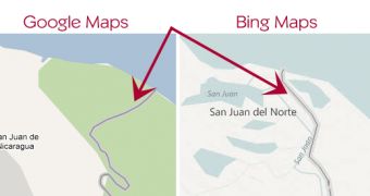 The border in Google Maps versus Bing Maps