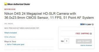 Nikon D4s to Feature 24MP Sensor, According to Adorama Store Listing