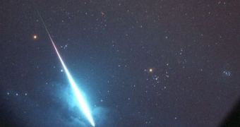 Image of a Leonid meteorite streaking through Earth's atmosphere