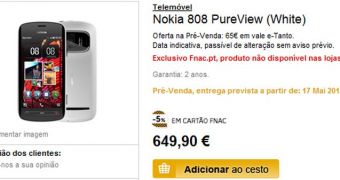 Nokia 808 PureView Up for Pre-Order in Portugal for 650 EUR (855 USD)