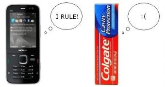 A Nokia N78 and a Colgate toothpaste