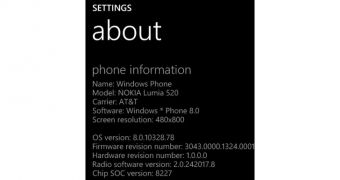 AT&T Lumia 520 "About phone" screenshot