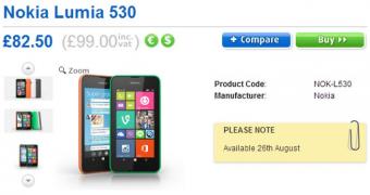 Nokia Lumia 530 webstore page