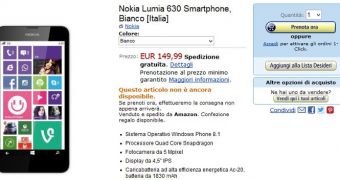 Nokia Lumia 630 pre-order page