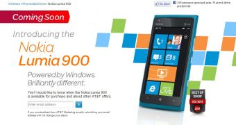 Nokia Lumia 900 "Coming Soon" page