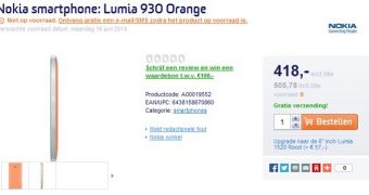 Nokia Lumia 930 pre-order page