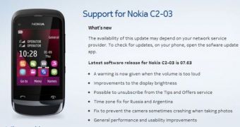 Nokia C2-03 update changelog