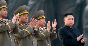 North Korea's dictator, Kim Jong-Un at an official celebration