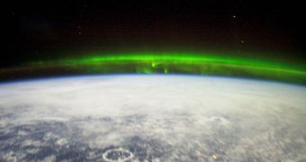 This is an image of aurora borealis from aboard the ISS