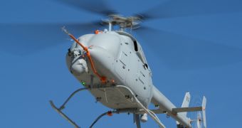 Second MQ-8C Fire Scout UAS flying over Point Mugu, in California