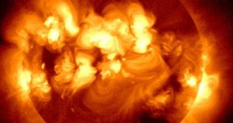 Image of solar flares erupting from the surface of the Sun