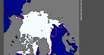 Diagram showing sea ice extents in the Arctic throughout November 2013