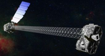 An artist's rendition of the NuSTAR telescope in its extended configuration