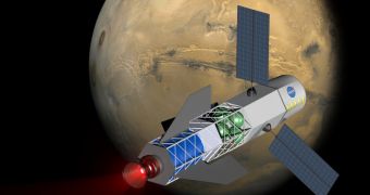 Artist's impression of a nuclear fusion-driven spacecraft on its way to Mars