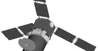 This graphic shows a rendition of the ORS-1 satellite