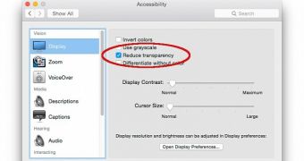 Reducing transparency in OS X Yosemite (System Prefs > Accessibility)