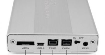 OWC showing the "Quad Interface" - FireWire 800/400, USB 2.0, and eSATA for flexible connectivity