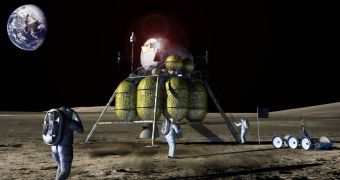 An artist's depiction of the future manned mission to the Moon