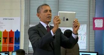 U.S. President Barack Obama filming with his iPad