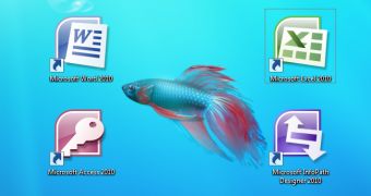 Office 2010 icons with the Windows 7 RC Betta fish