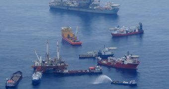 Vessels in the Gulf of Mexico, trying to contain the spill at ground zero