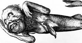 The Feejee mermaid as depicted in Barnum's autobiography (click to see full image)