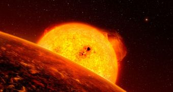 Corot-7b is so close to its star it probably has molted lava or boiling oceans on its surface