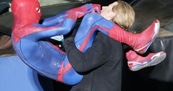Andrew Garfield as Spider-Man on the set of the upcoming film