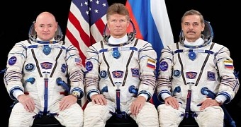 From left to right: NASA's Scott Kelly and Gennady Padalka and Mikhail Kornienko of Roscosmos