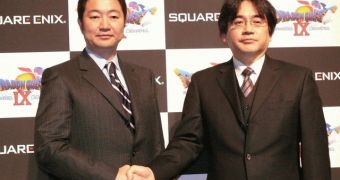 Nintendo representative and Square Enix representative shaking hands