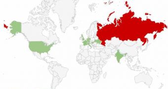 Global distribution of C&C servers