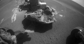 A picture of the new meteorite discovered by Opportunity, called Block Island