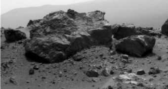 This is the 'Ridout' Rock on the rim of Odyssey Crater