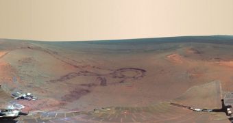 This is a Pancam composite image of Opportunity's surroundings