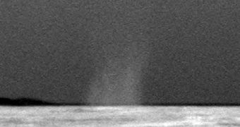 Opportunity recently caught an image of a Martian dust devil on the Red Planet