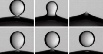 Weakly charged oil droplets easily merge (top), but, when strongly charged, they repel (bottom)