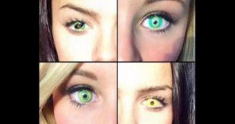 The Oregon Ducks cheerleaders don green and yellow contact lenses