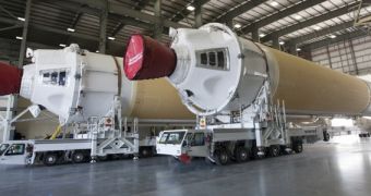 The starboard and core boosters for the Delta IV Heavy rocket that will carry Orion on EFT-1 have arrived in Florida