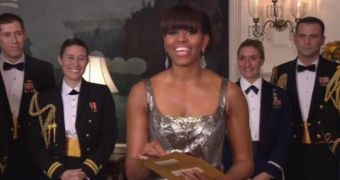 First Lady Michelle Obama presented the award for Best Picture at the Oscars 2013