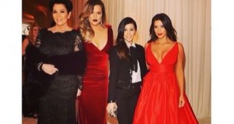The Kardashian sisters and momager Kris at Sir Elton John’s Oscars 2014 afterparty