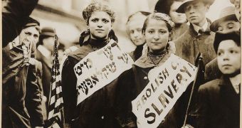 Two girls protesting child labour