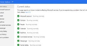 The status page claims that Outlook.com is up and running